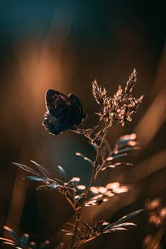 Delicate butterfly rests on sunlit grass, showcasing intricate wing patterns