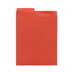 Fototapeta premium A single red paper file folder with a tab, standing upright on a white background, used for organizing documents in an office environment
