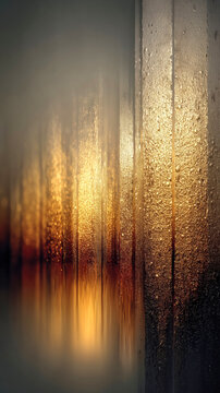 Golden wet metallic panels with condensation and reflection