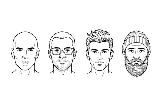 Men portrait set showing different hair and facial hair styles