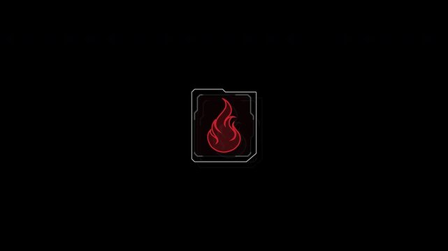 Minimalist glowing red flame icon on a solid black background.