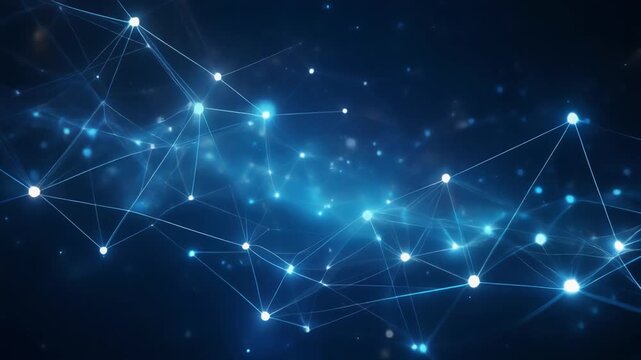 Glowing Blue Network Nodes Connect Across Digital Space Motion Graphics Moving Toward Innovation and Connectivity Perfect for Technology Advertising and Corporate Presentations