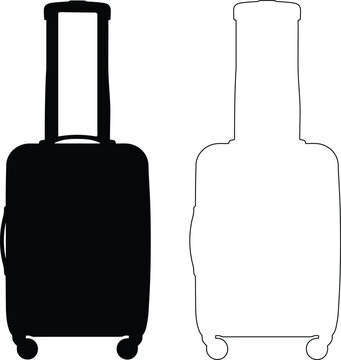 Travel suitcase silhouette icons in filled black and outline graphic styles with suitcase silhouette transport vacation isolated minimalist monochrome