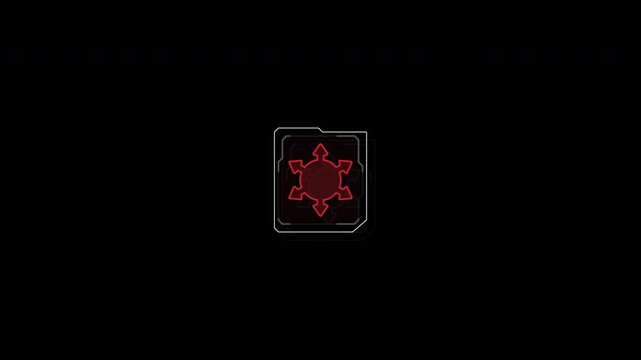 Neon Red Glowing Snowflake Icon Animation on Dark Background.