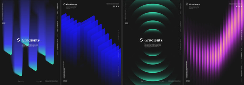 Futuristic posters collection with geometric gradient shapes composition.