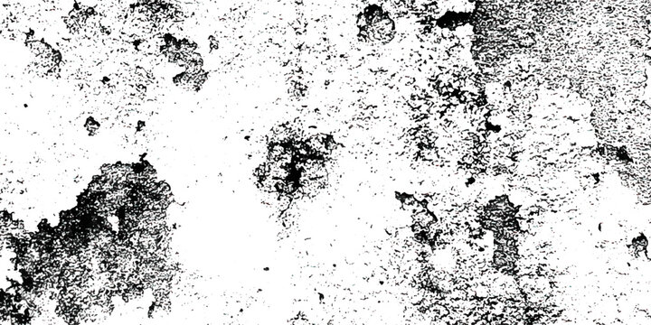 Black and white Dust overlay distress grungy effect paint, dirt overlay or screen effect white dust and scratches on a black background. Old, textured black grunge pattern design with an ink splash. 