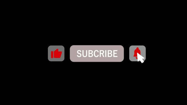 Animated Subscribe Like and Notification Bell Buttons Click Pop Up for Social Media