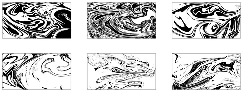 Collection of abstract background of black waves. vector background, wallpaper. Ebru liquid marble set.