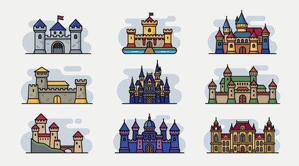 Collection of diverse castle icons © Soraa
