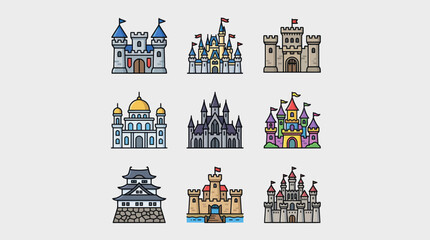 Collection of diverse fantasy castle illustrations © Soraa
