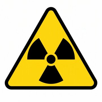 Radiation hazard warning sign with radioactive symbol isolated on white background for safety information