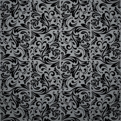 Naklejka premium Flower pattern. Seamless gray and black ornament. Graphic vector background