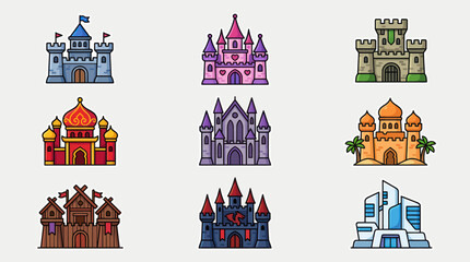 Collection of diverse fortress and palace illustrations © Soraa