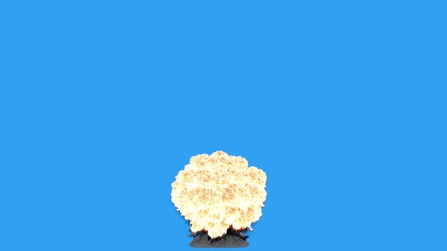 Nuclear Explosion on a Blue Screen Background, 3d Animation, 4K