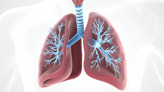 Anatomical illustration of human lungs with trachea and bronchi in detail