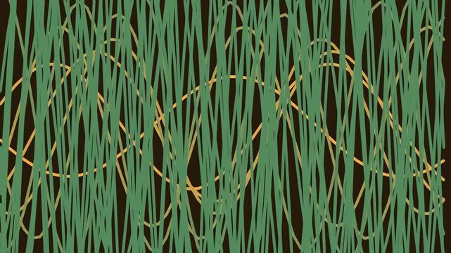 Abstract background with overlapping green and yellow wavy lines on a dark backdrop.