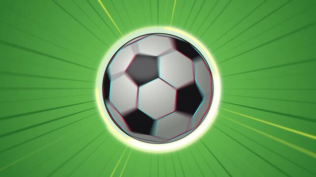 Soccer sport ball rotating on green animation background