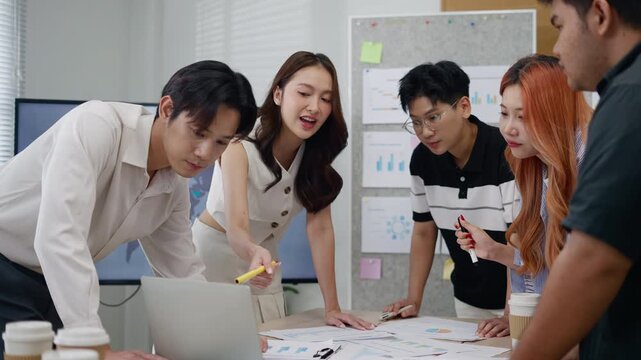 Investment Consultant,strategy,planning,Financial advisor and accounting concept.Group of business adviser meeting to analyze and discuss the situation on the financial report workplace office.