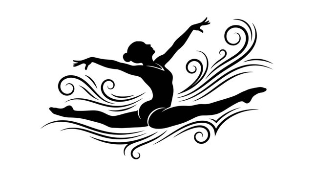 Black silhouette dancer, leaping dancer illustration, dynamic dance pose, artistic movement vector