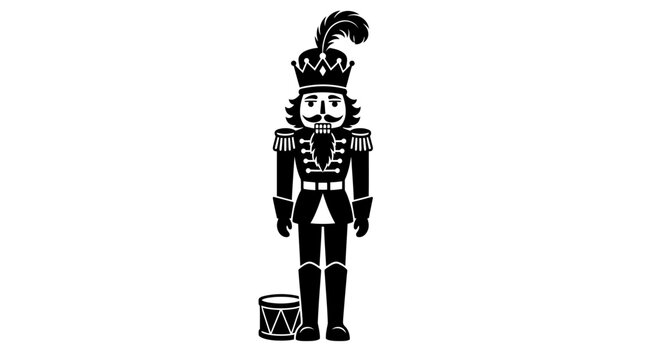 Vector nutcracker soldier, toy drummer, black and white illustration, Christmas character