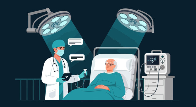 Hospital Treatment And Doctor Checking Patient Condition On Modern Technology