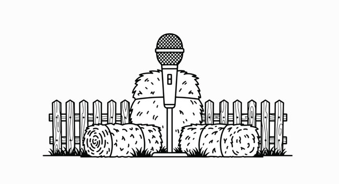 Country music jukebox stands on hay bales beside a fence