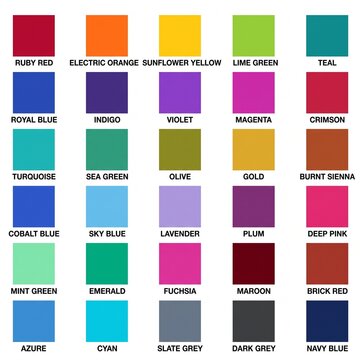Comprehensive color reference chart with labeled swatches spectrum colorful
