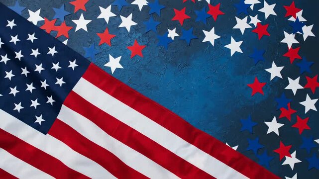 American flag waving with red white and blue stars
