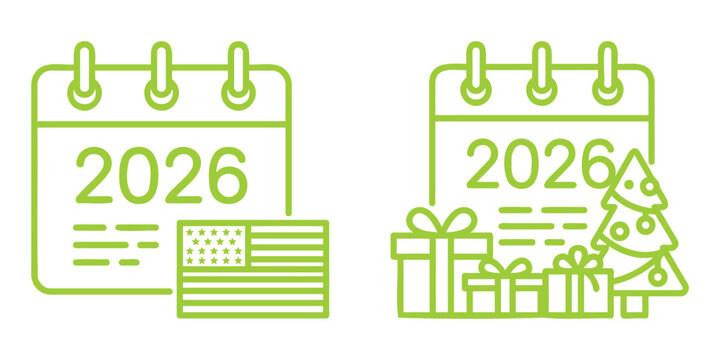 American calendar icons with USA flag