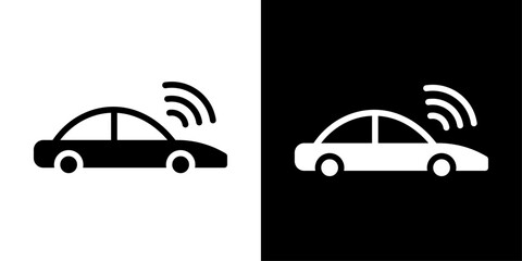 Fototapeta premium Modern connected smart car icon representing autonomous driving, connected vehicle technology, wireless communication, intelligent transportation, and digital mobility.