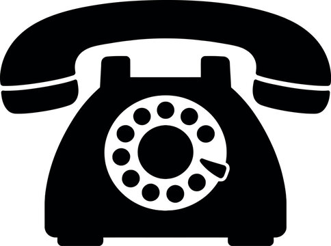 Black rotary telephone icon symbol for communication and contact