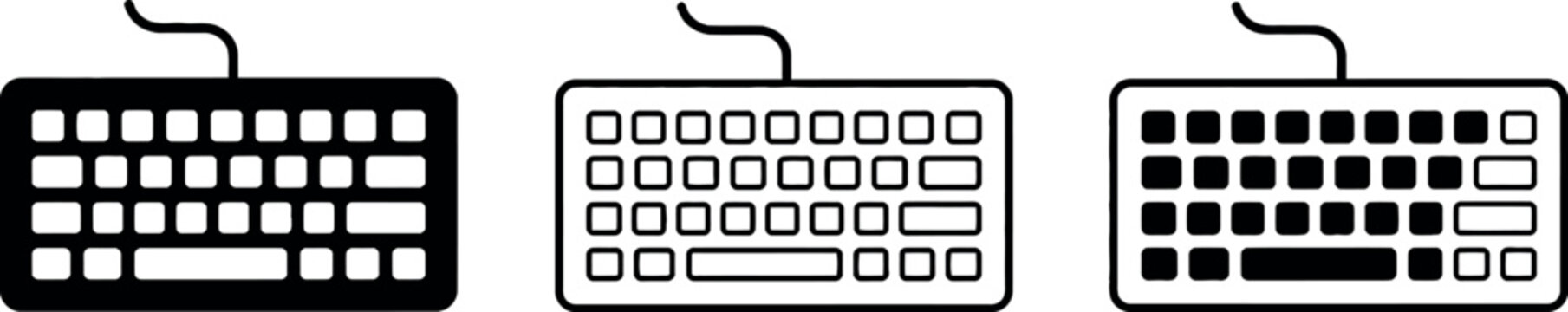Set of computer keyboard icons in different black and white line styles