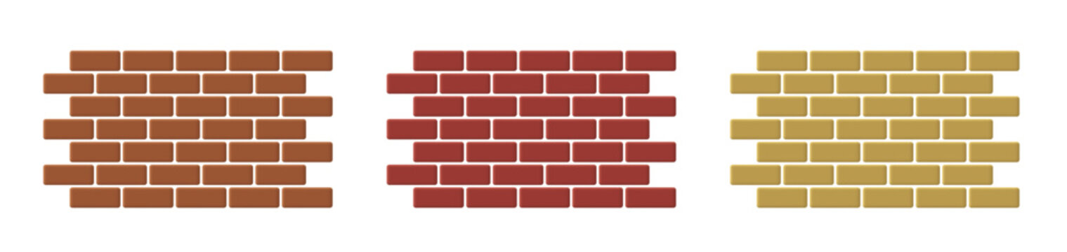 Brick wall seamless background. Vector 3D pattern isolated on white.