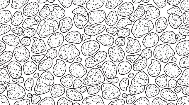 Hand drawn pebble stone texture pattern with irregular rounded rocks for natural background design vector illustration