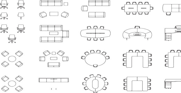 Office furniture top view floor plan symbols set for architectural interior design and space planning projects