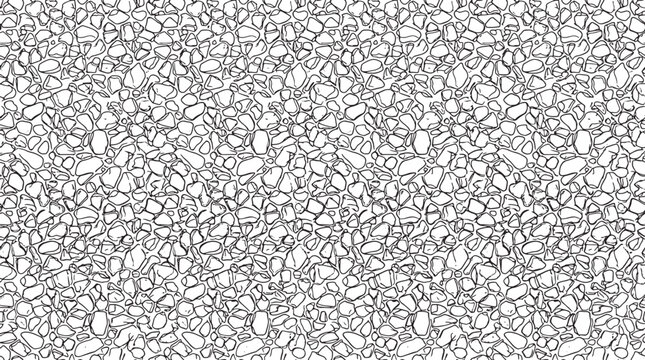 Seamless pebble stone texture pattern with black and white outline drawing for architectural design and background