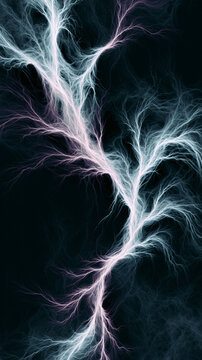 Abstract digital art of glowing electric lightning or neural network branches on a dark background