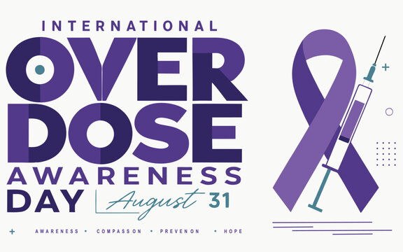 International Overdose Awareness Day August 31 Purple Ribbon Healthcare Banner Template. Perfect for healthcare campaigns, addiction prevention and social media.