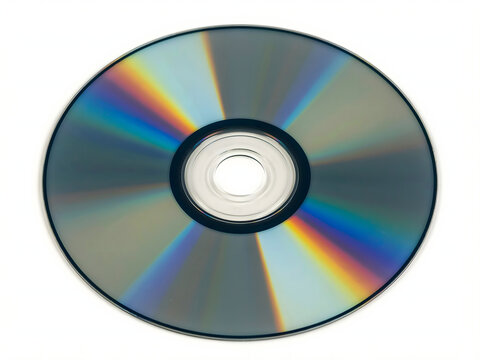 CD disc with rainbow colors, shiny reflective surface, isolated on white background