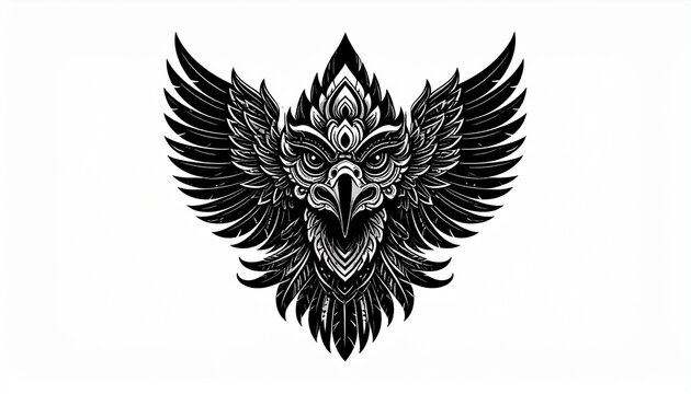 Intricate black and white eagle illustration isolated on white background