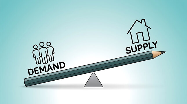 Supply and demand imbalance concept with a seesaw