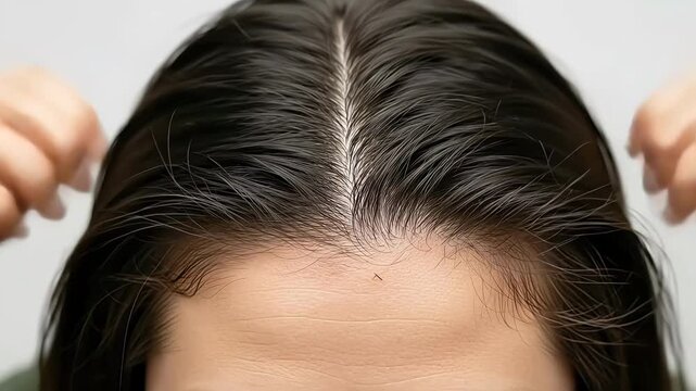 Close-up of a healthy scalp and hair, showcasing natural texture.
