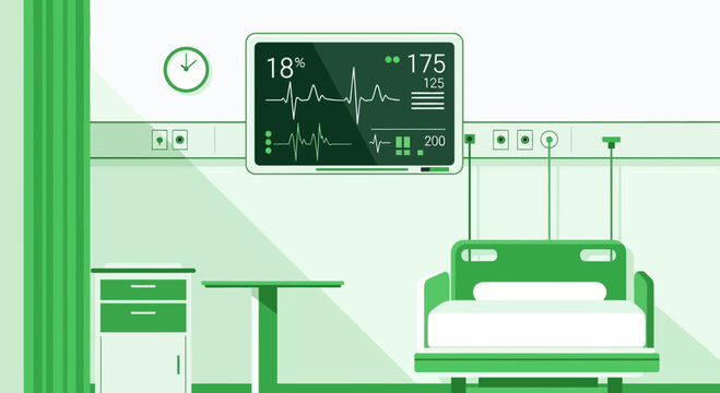 Hospital Room Visualization Of A Monitoring Device And A Patient Bed