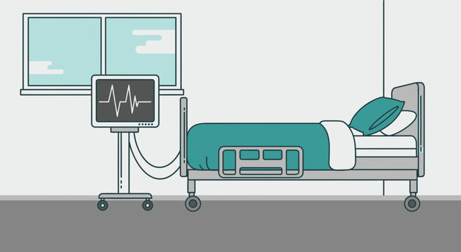 Hospital Room Visualization Of A Monitoring Device And A Bed In A Minimalist Style