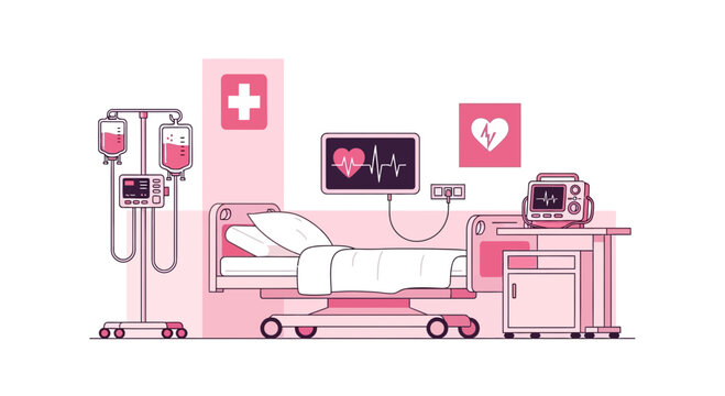 Hospital Room Visualization Of A Patient Bed Monitoring Vital Signs Infusion Therapy