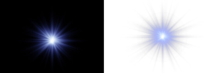 Fototapeta premium Spectacular blue illumination with glowing lens burst on transparent PNG. Radiant lines extend in every direction. Perfect for motion graphics and effects.