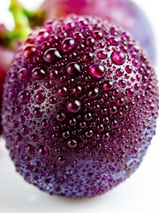 Obraz premium Close-up Macro Shot of Fresh Ripe Purple Grapes Covered in Dew Drops, Revealing Detailed Texture and Vibrant Color