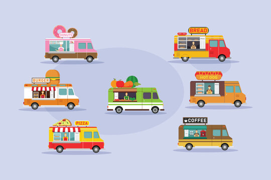 Food Truck Festival and Street Food Van 2d flat vector illustration