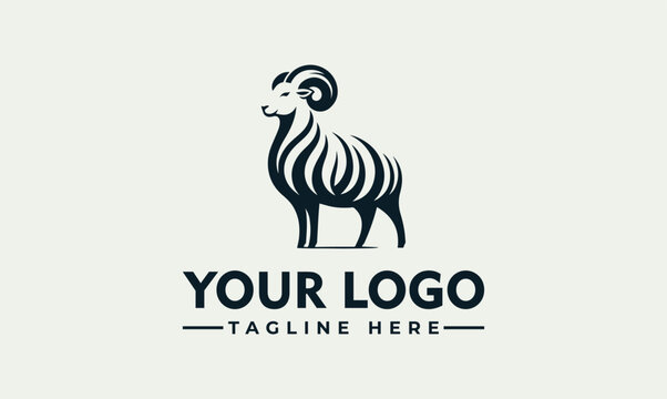 Minimalist Vector Logo Illustration Sheep Design Concept Featuring Elegant Horned Ram Graphic