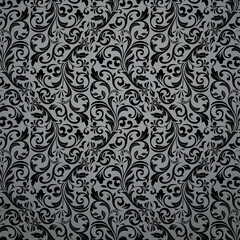 Naklejka premium Flower pattern. Seamless gray and black ornament. Graphic vector background